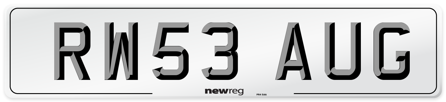 RW53 AUG Number Plate from New Reg
